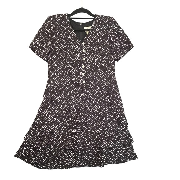 Vintage JBS Polka Dot Ruffle Dress Black White Short Sleeve Size 6 Whimsical 90s - Picture 1 of 13